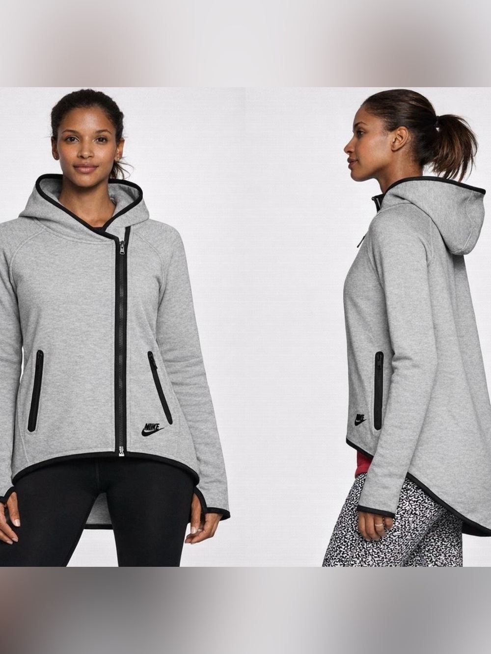 Nike Tech Fleece Asymmetrical Hoodie Gray XS Women Zip Athletic Jacket